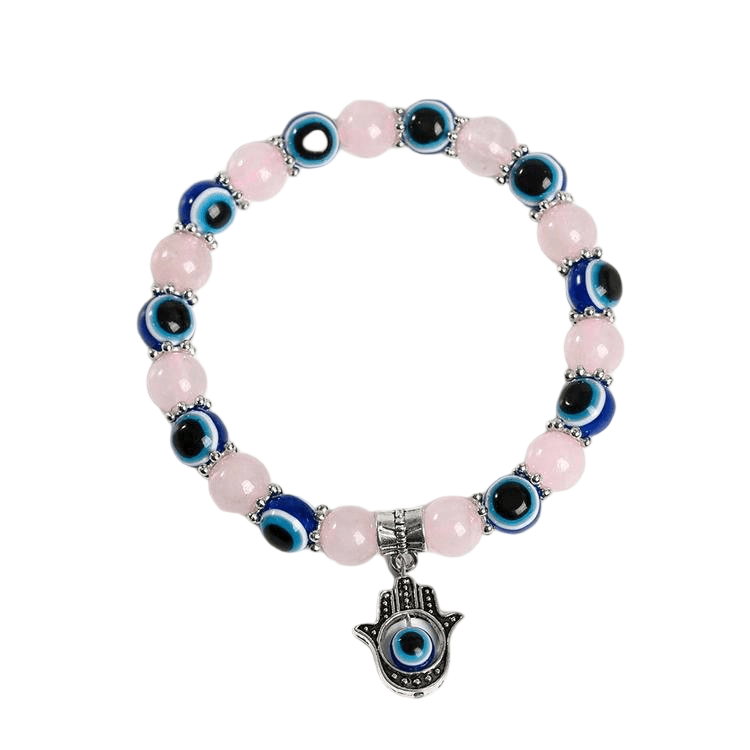 Custom Evil Eye Clear Quartz Bracelet 8mm | Natural Stone Vintage Stretch Bracelet | Lithicgems - Lithicgems
