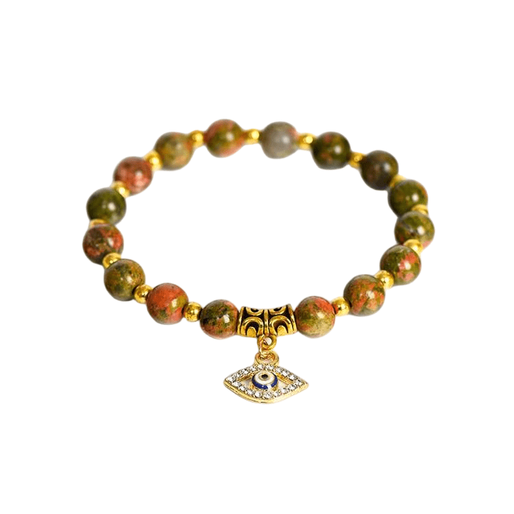 Custom Evil Eye Flower Zoisite Bracelet | Natural Stone Vintage Stretch Bracelet | Lithicgems - Lithicgems