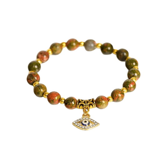 Custom Evil Eye Flower Zoisite Bracelet | Natural Stone Vintage Stretch Bracelet | Lithicgems - Lithicgems