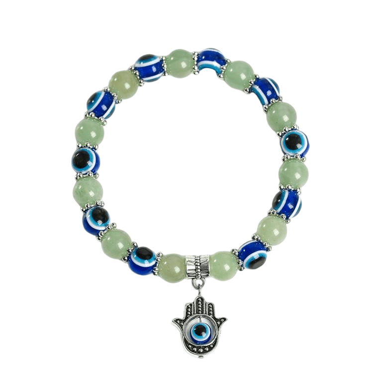 Custom Evil Eye Green Aventurine Bracelet 8mm | Natural Stone Vintage Stretch Bracelet | Lithicgems - Lithicgems