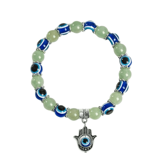 Custom Evil Eye Green Aventurine Bracelet 8mm | Natural Stone Vintage Stretch Bracelet | Lithicgems - Lithicgems