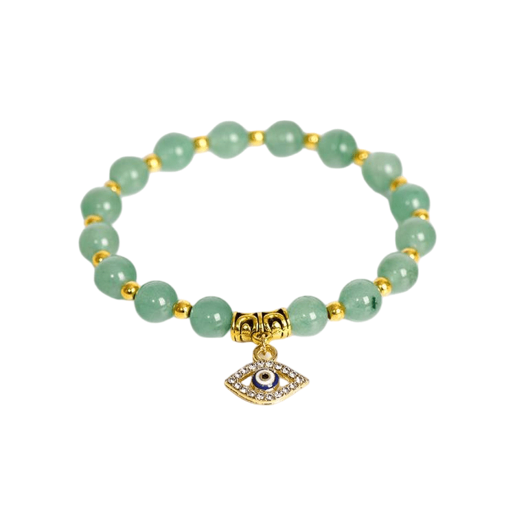 Custom Evil Eye Green Aventurine Bracelet | Natural Stone Vintage Stretch Bracelet | Lithicgems - Lithicgems