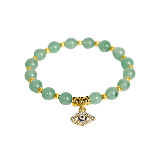 Custom Evil Eye Green Aventurine Bracelet | Natural Stone Vintage Stretch Bracelet | Lithicgems - Lithicgems