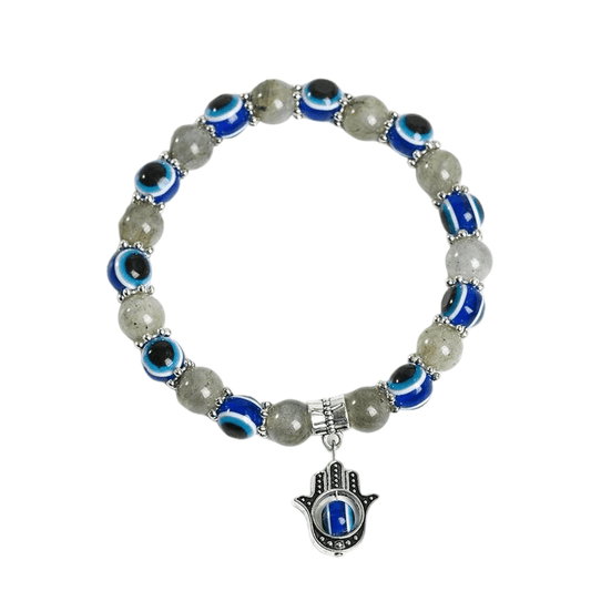 Custom Evil Eye Labradorite Bracelet 8mm | Natural Stone Vintage Stretch Bracelet | Lithicgems - Lithicgems