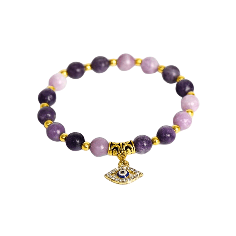 Custom Evil Eye Lepidolite Bracelet | Natural Stone Vintage Stretch Bracelet | Lithicgems - Lithicgems