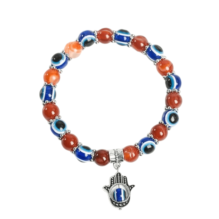 Custom Evil Eye Red Agate Bracelet 8mm | Natural Stone Vintage Stretch Bracelet | Lithicgems - Lithicgems