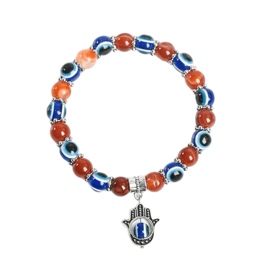 Custom Evil Eye Red Agate Bracelet 8mm | Natural Stone Vintage Stretch Bracelet | Lithicgems - Lithicgems