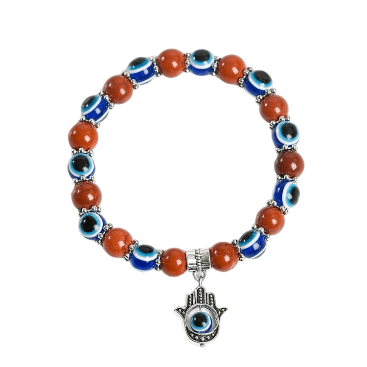 Custom Evil Eye Red Jasper Bracelet 8mm | Natural Stone Vintage Stretch Bracelet | Lithicgems - Lithicgems