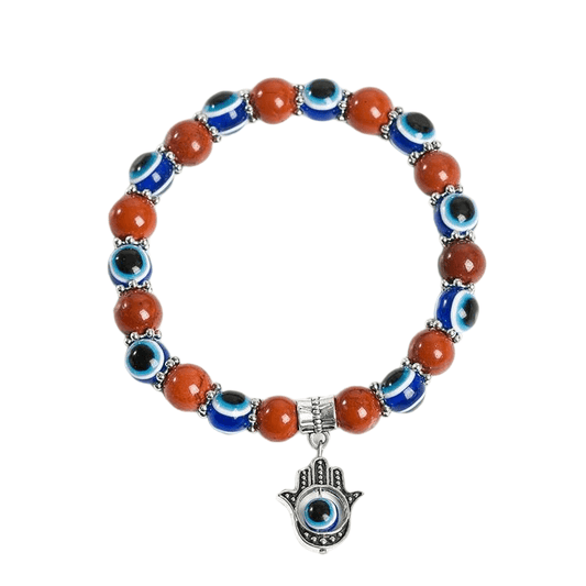 Custom Evil Eye Red Jasper Bracelet 8mm | Natural Stone Vintage Stretch Bracelet | Lithicgems - Lithicgems