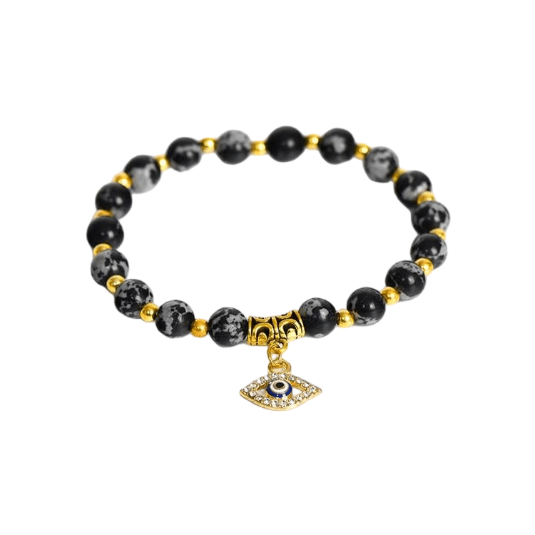 Custom Evil Eye Snowflake Obsidian Bracelet | Natural Stone Vintage Stretch Bracelet | Lithicgems - Lithicgems