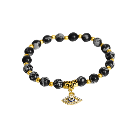 Custom Evil Eye Snowflake Obsidian Bracelet | Natural Stone Vintage Stretch Bracelet | Lithicgems - Lithicgems