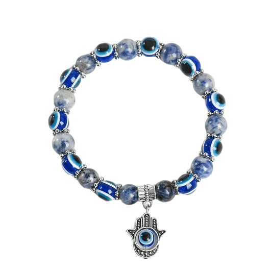 Custom Evil Eye Sodalite Bracelet 8mm | Natural Stone Vintage Stretch Bracelet | Lithicgems - Lithicgems