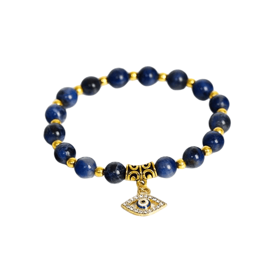 Custom Evil Eye Sodalite Bracelet | Natural Stone Vintage Stretch Bracelet | Lithicgems - Lithicgems