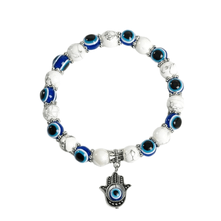 Custom Evil Eye White Turquoise Bracelet 8mm | Natural Stone Vintage Stretch Bracelet | Lithicgems - Lithicgems