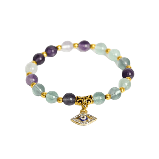 Custom Evil Eye Yellow Jasper Bracelet | Natural Stone Vintage Stretch Bracelet | Lithicgems - Lithicgems