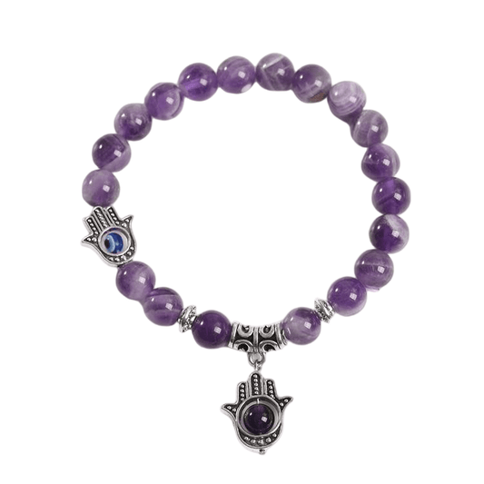 Custom Eye of Horus Amethyst Bracelet 8mm | Natural Stone Vintage Stretch Bracelet | Lithicgems - Lithicgems