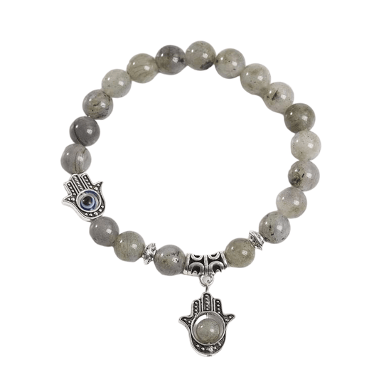 Custom Eye of Horus Labradorite Bracelet 8mm | Natural Stone Vintage Stretch Bracelet | Lithicgems - Lithicgems