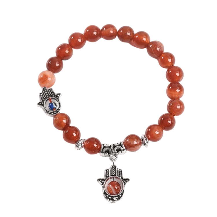Custom Eye of Horus Red Agate Bracelet 8mm | Natural Stone Vintage Stretch Bracelet | Lithicgems - Lithicgems