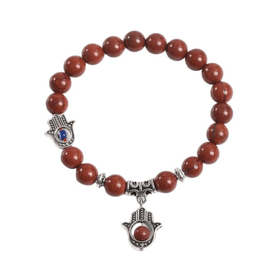 Custom Eye of Horus Red Jasper Bracelet 8mm | Natural Stone Vintage Stretch Bracelet | Lithicgems - Lithicgems