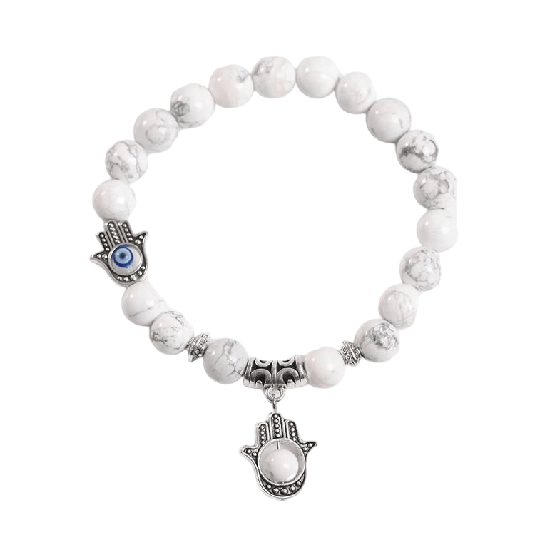 Custom Eye of Horus White Turquoise Bracelet 8mm | Natural Stone Vintage Stretch Bracelet | Lithicgems - Lithicgems