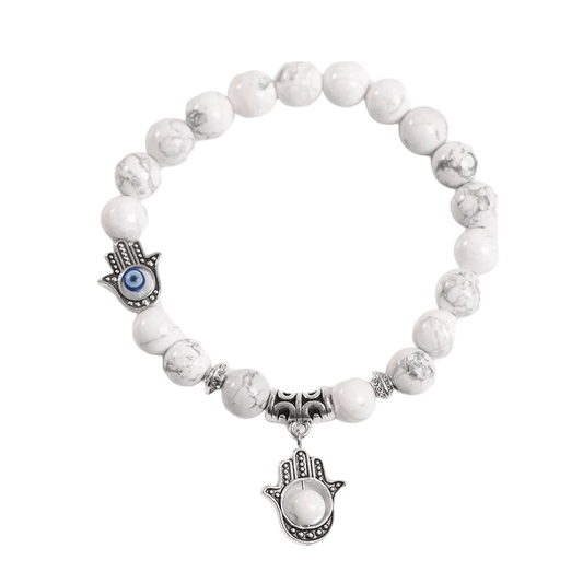 Custom Eye of Horus White Turquoise Bracelet 8mm | Natural Stone Vintage Stretch Bracelet | Lithicgems - Lithicgems