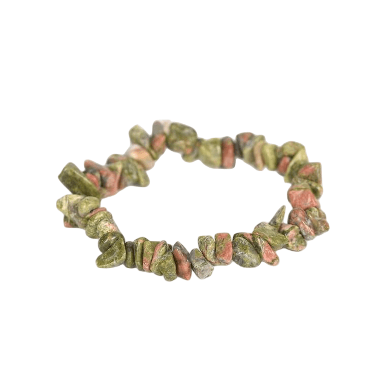 Custom Flower & Green Gemstone Chip Bracelet 7-8mm | Natural Stone Mixed Irregular Chip Stretch Bracelet | Lithicgems - Lithicgems
