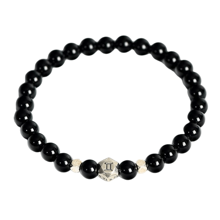 Custom Gemini Black Obsidian Zodiac Bracelet 6mm | Natural Crystal Constellation Stretch Bracelet | Lithicgems - Lithicgems