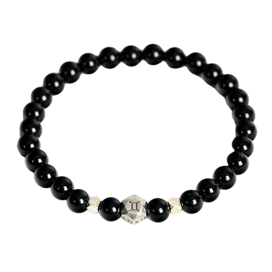 Custom Gemini Black Obsidian Zodiac Bracelet 6mm | Natural Crystal Constellation Stretch Bracelet | Lithicgems - Lithicgems
