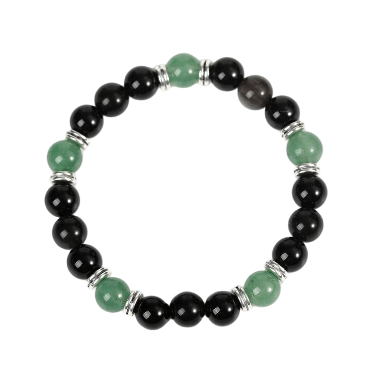 Custom Green Aventurine & Black Obsidian Astronaut Bracelet 8mm | Natural Crystal Mixed Stretch Bracelet | Lithicgems - Lithicgems