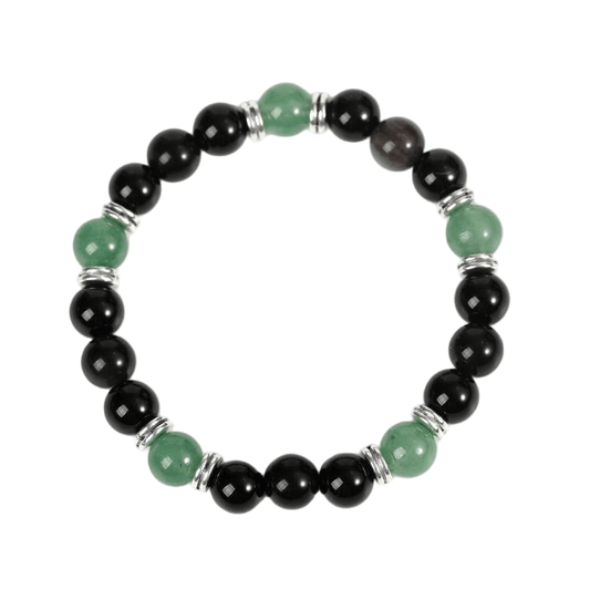 Custom Green Aventurine & Black Obsidian Astronaut Bracelet 8mm | Natural Crystal Mixed Stretch Bracelet | Lithicgems - Lithicgems