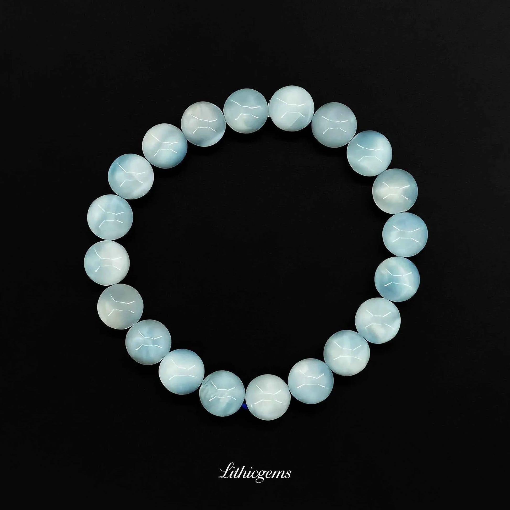 Custom Larimar Bracelet - Caribbean Blue Stone for Calm Communication & Emotional Healing - Lithicgems