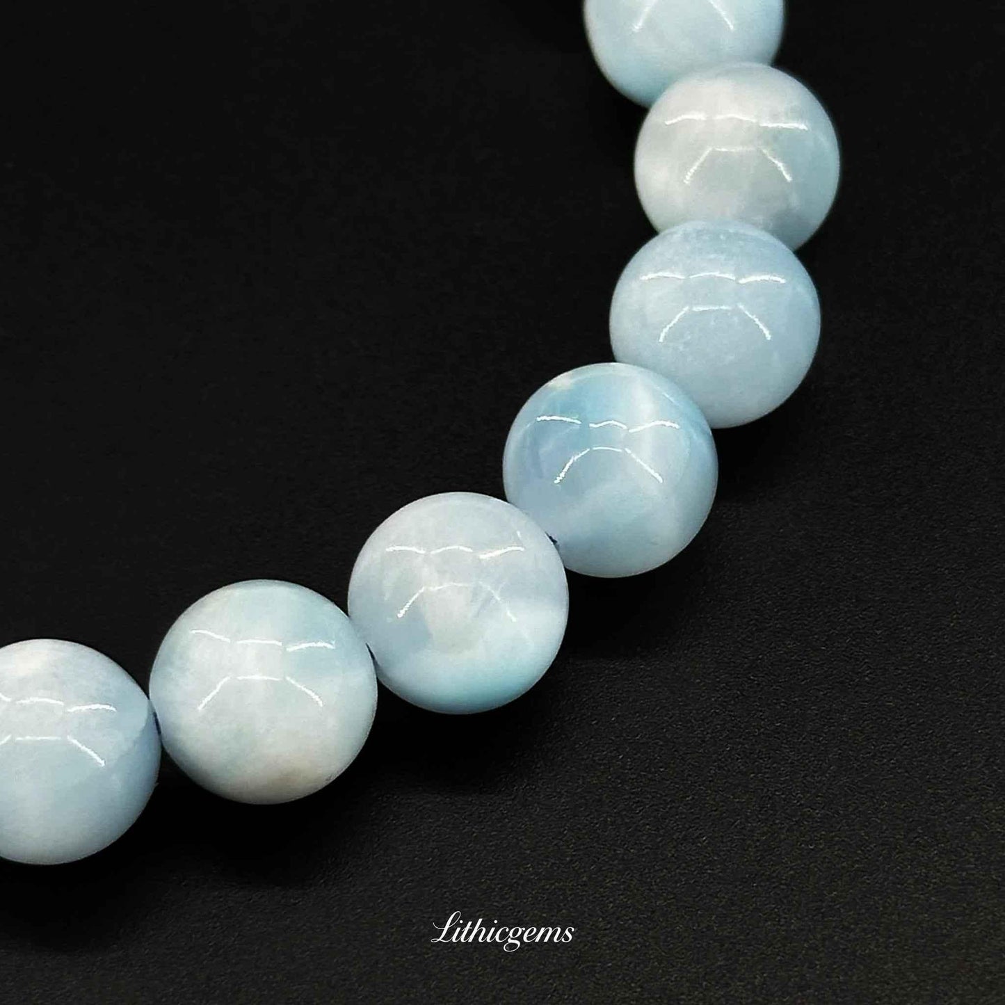 Custom Larimar Bracelet - Caribbean Blue Stone for Calm Communication & Emotional Healing - Lithicgems