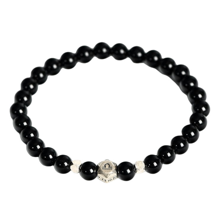 Custom Libra Black Obsidian Zodiac Bracelet 6mm | Natural Crystal Constellation Stretch Bracelet | Lithicgems - Lithicgems