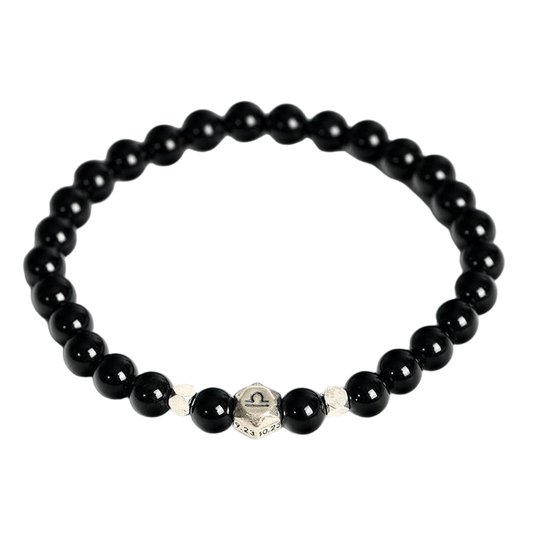 Custom Libra Black Obsidian Zodiac Bracelet 6mm | Natural Crystal Constellation Stretch Bracelet | Lithicgems - Lithicgems
