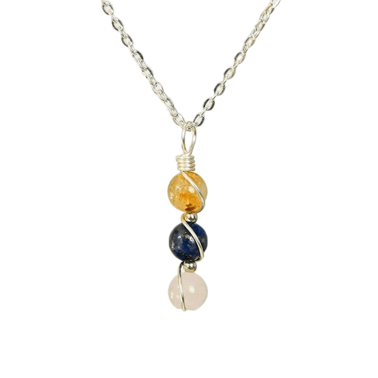 Custom Libra Zodiac Pendant 8mm | Natural Crystal Constellation Necklace 49cm | Lithicgems - Lithicgems