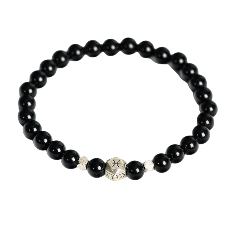 Custom Pisces Black Obsidian Zodiac Bracelet 6mm | Natural Crystal Constellation Stretch Bracelet | Lithicgems - Lithicgems