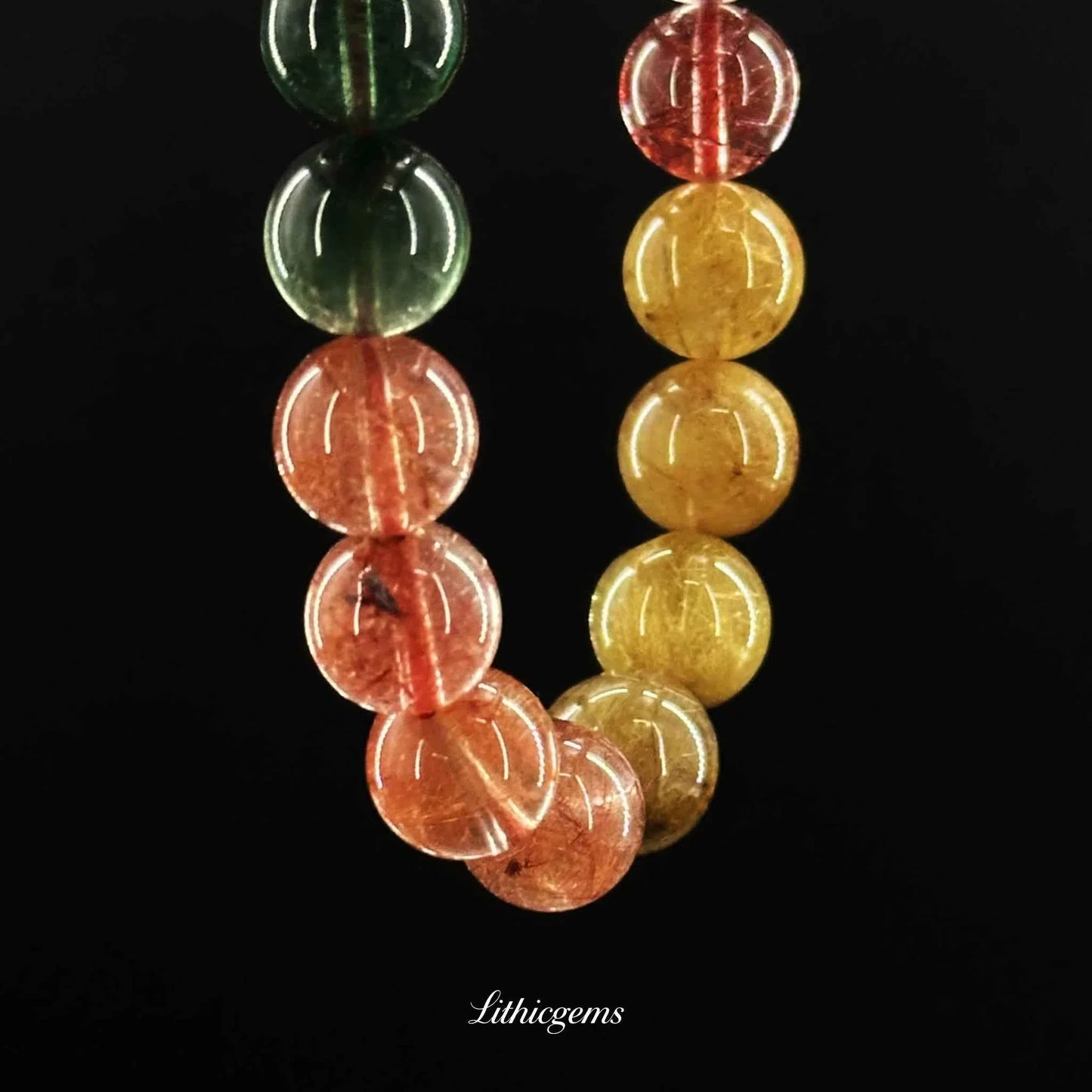 Custom Rainbow Rutilated Quartz Bracelet - Multi-Color Hair Crystal for Full-Spectrum Energy & Manifestation - Lithicgems