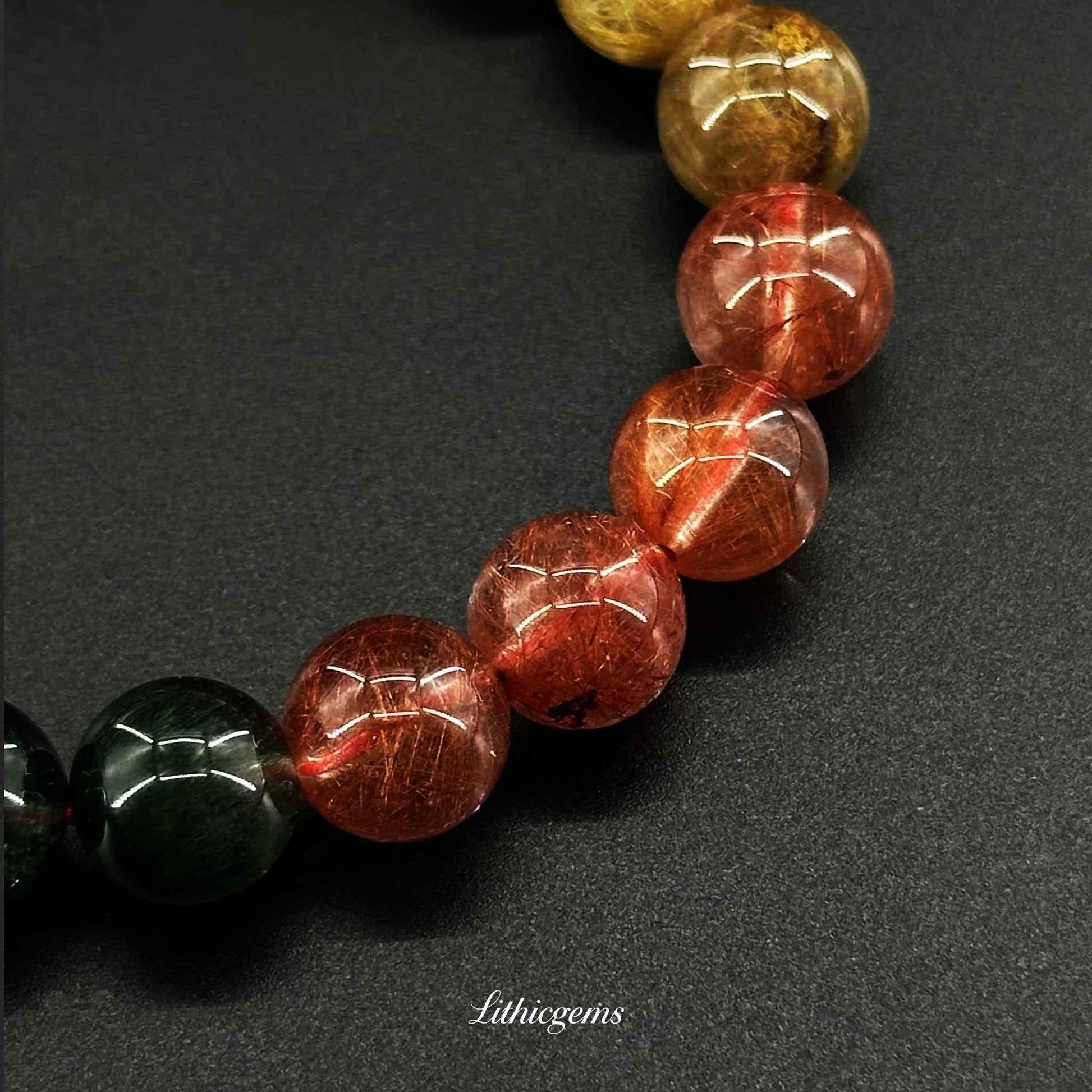 Custom Rainbow Rutilated Quartz Bracelet - Multi-Color Hair Crystal for Full-Spectrum Energy & Manifestation - Lithicgems