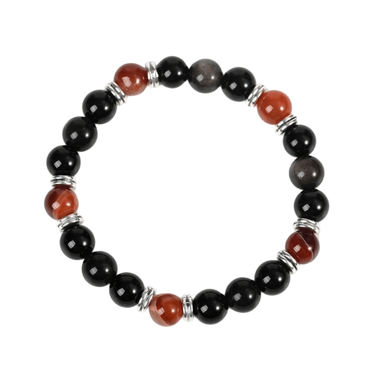 Custom Red Agate & Black Obsidian Astronaut Bracelet 8mm | Natural Crystal Mixed Stretch Bracelet | Lithicgems - Lithicgems