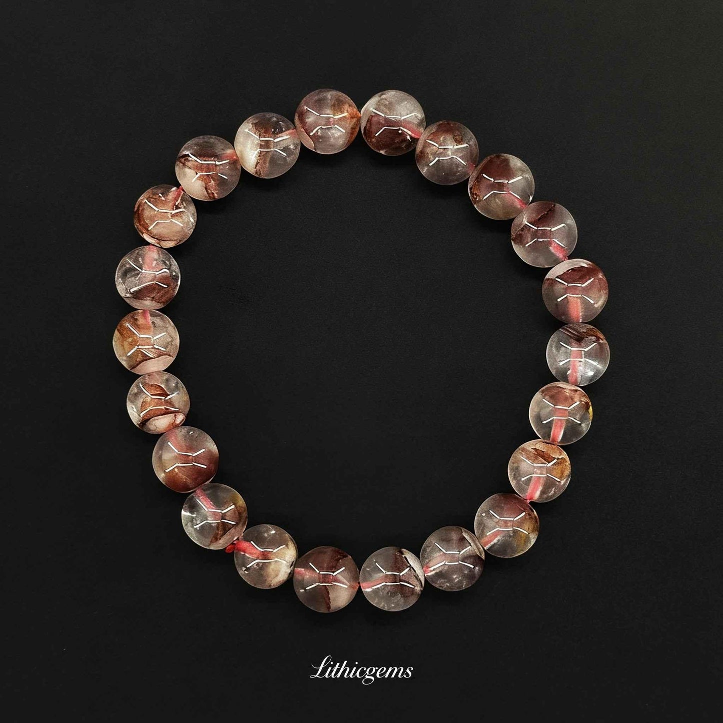 Custom Red Phantom Quartz Bracelet - Abundance Crystal for Wealth & Vitality - Lithicgems