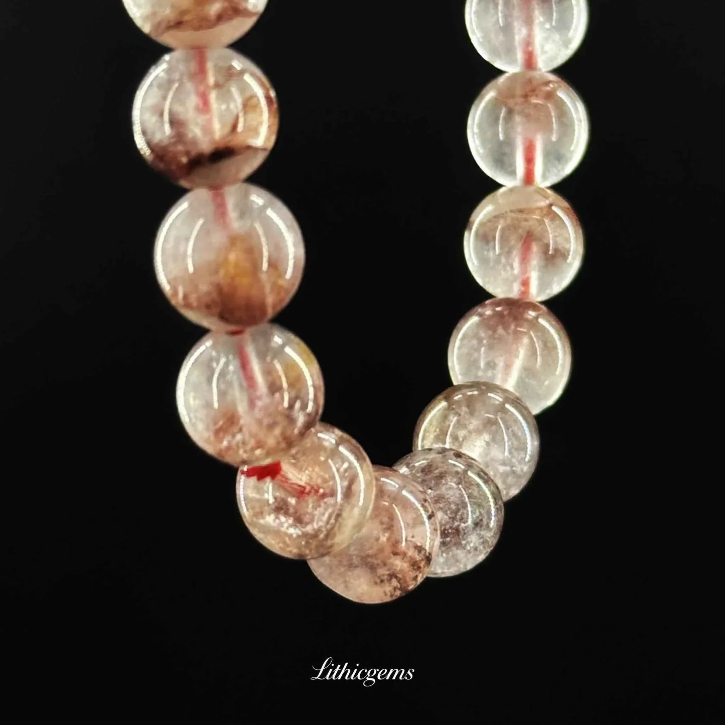 Custom Red Phantom Quartz Bracelet - Abundance Crystal for Wealth & Vitality - Lithicgems