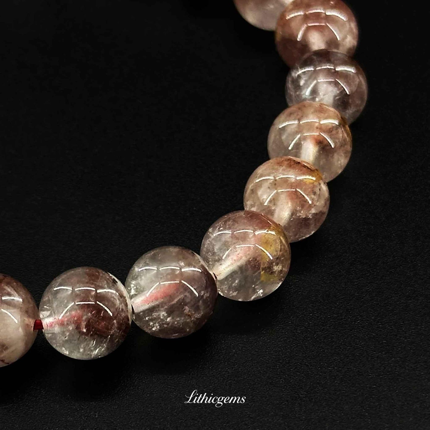 Custom Red Phantom Quartz Bracelet - Abundance Crystal for Wealth & Vitality - Lithicgems
