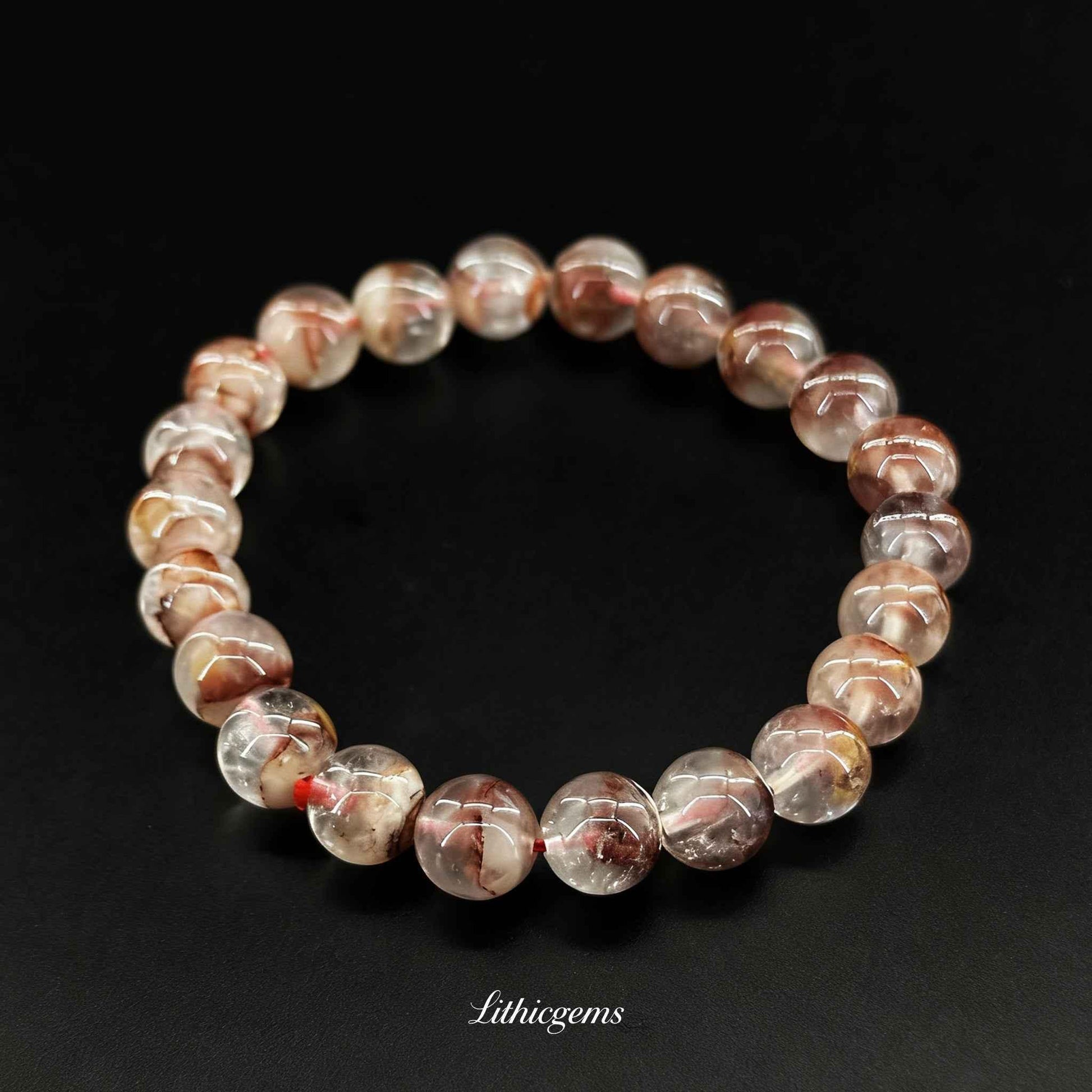 Custom Red Phantom Quartz Bracelet - Abundance Crystal for Wealth & Vitality - Lithicgems