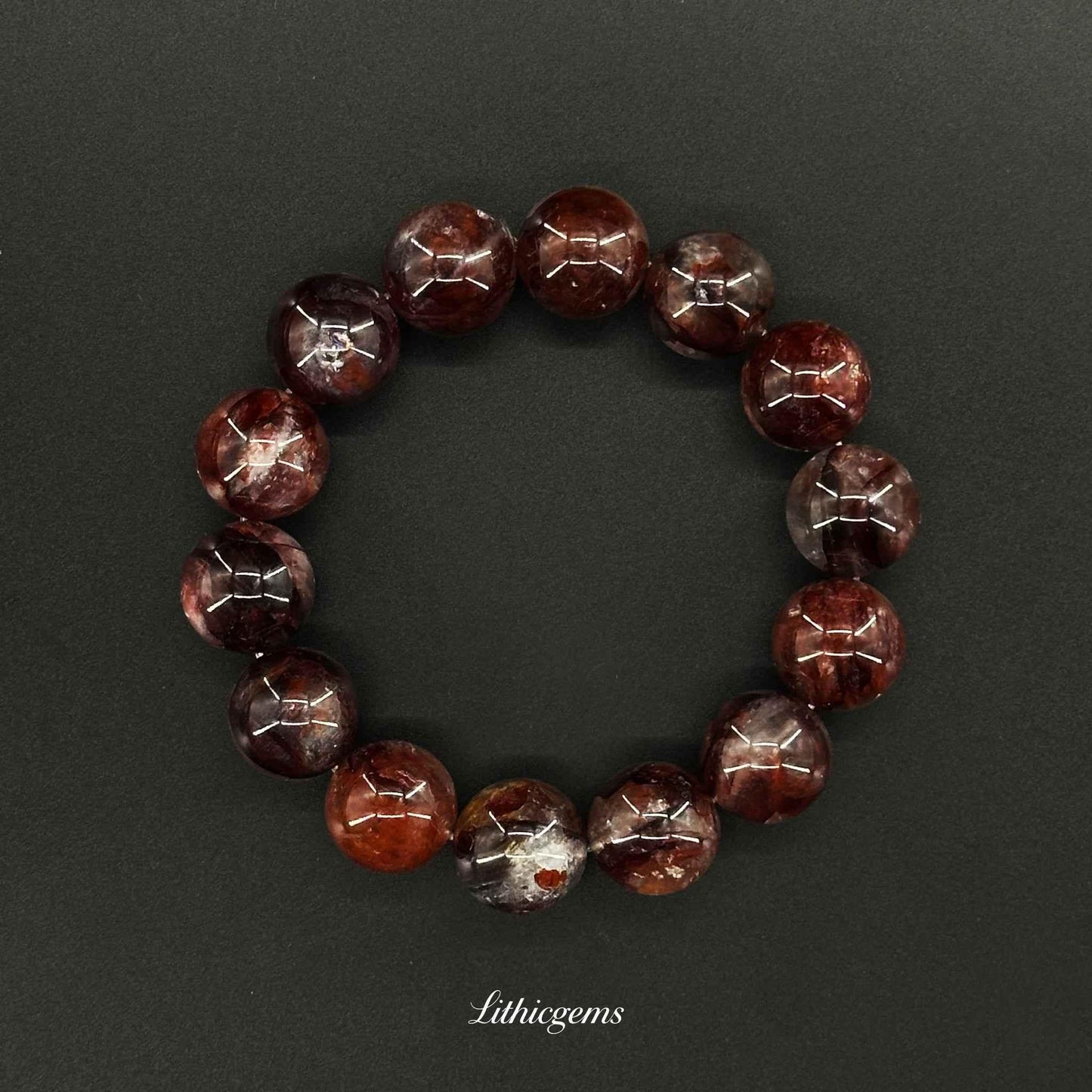 Custom Red Phantom Quartz Bracelet - Handmade "Flower" Crystal for Creativity & Vitality - Lithicgems