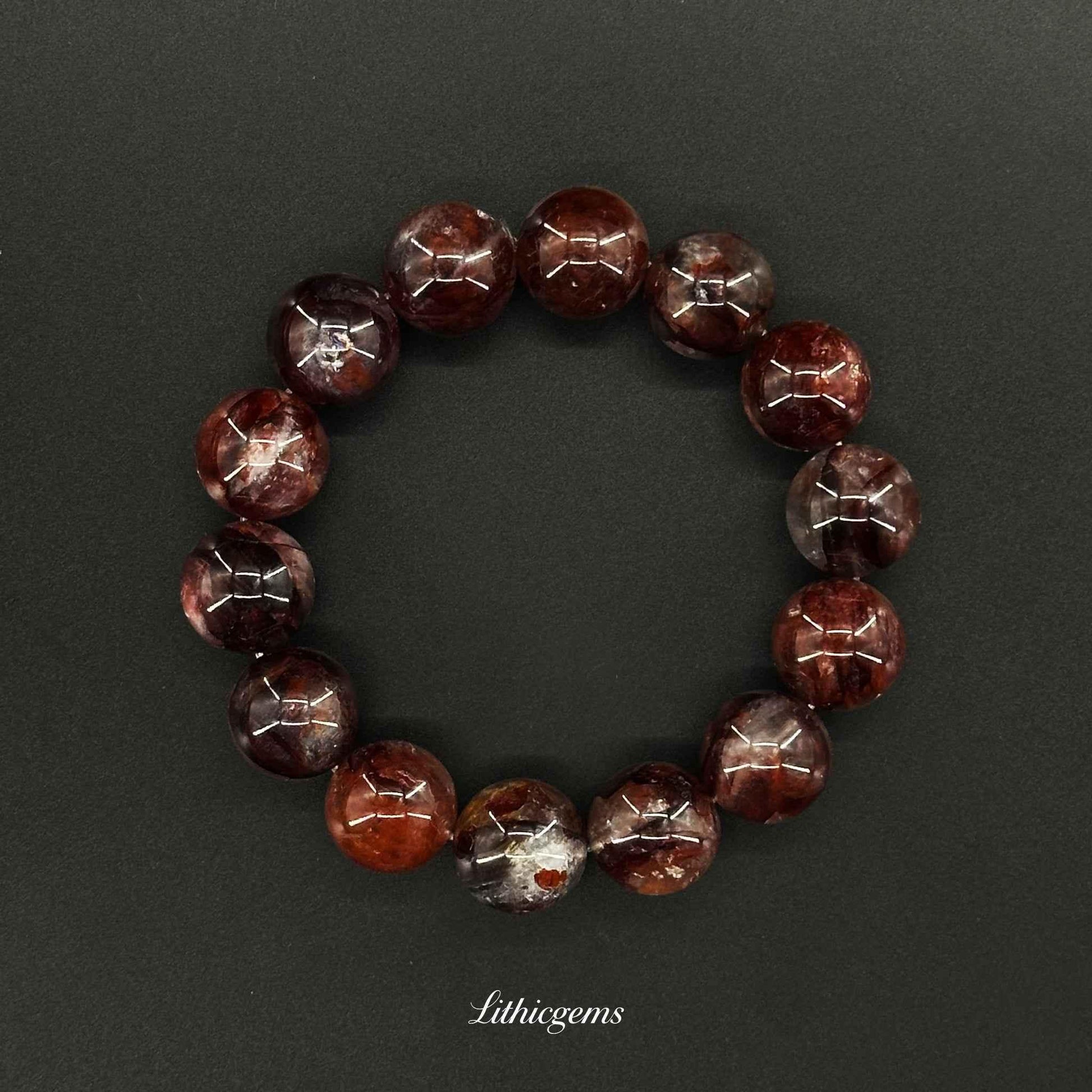 Custom Red Phantom Quartz Bracelet - Handmade "Flower" Crystal for Creativity & Vitality - Lithicgems