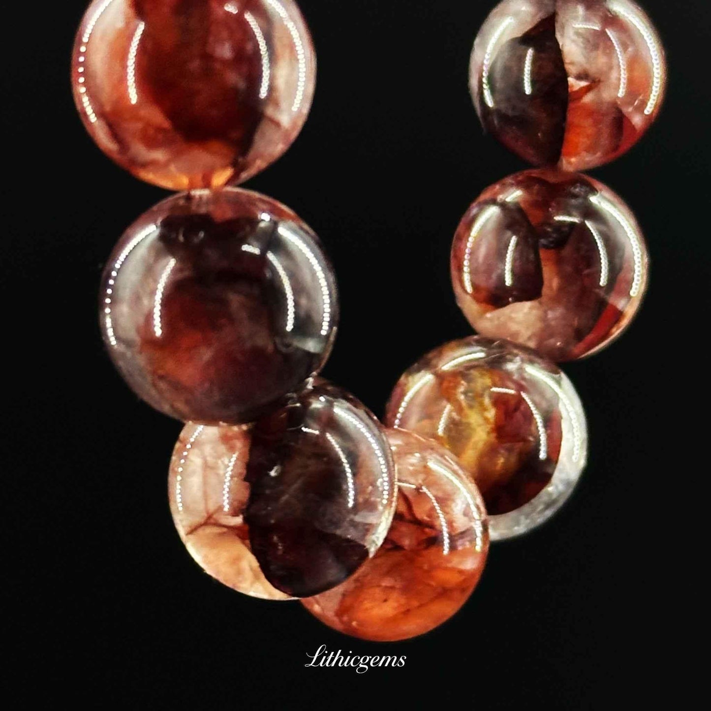 Custom Red Phantom Quartz Bracelet - Handmade "Flower" Crystal for Creativity & Vitality - Lithicgems