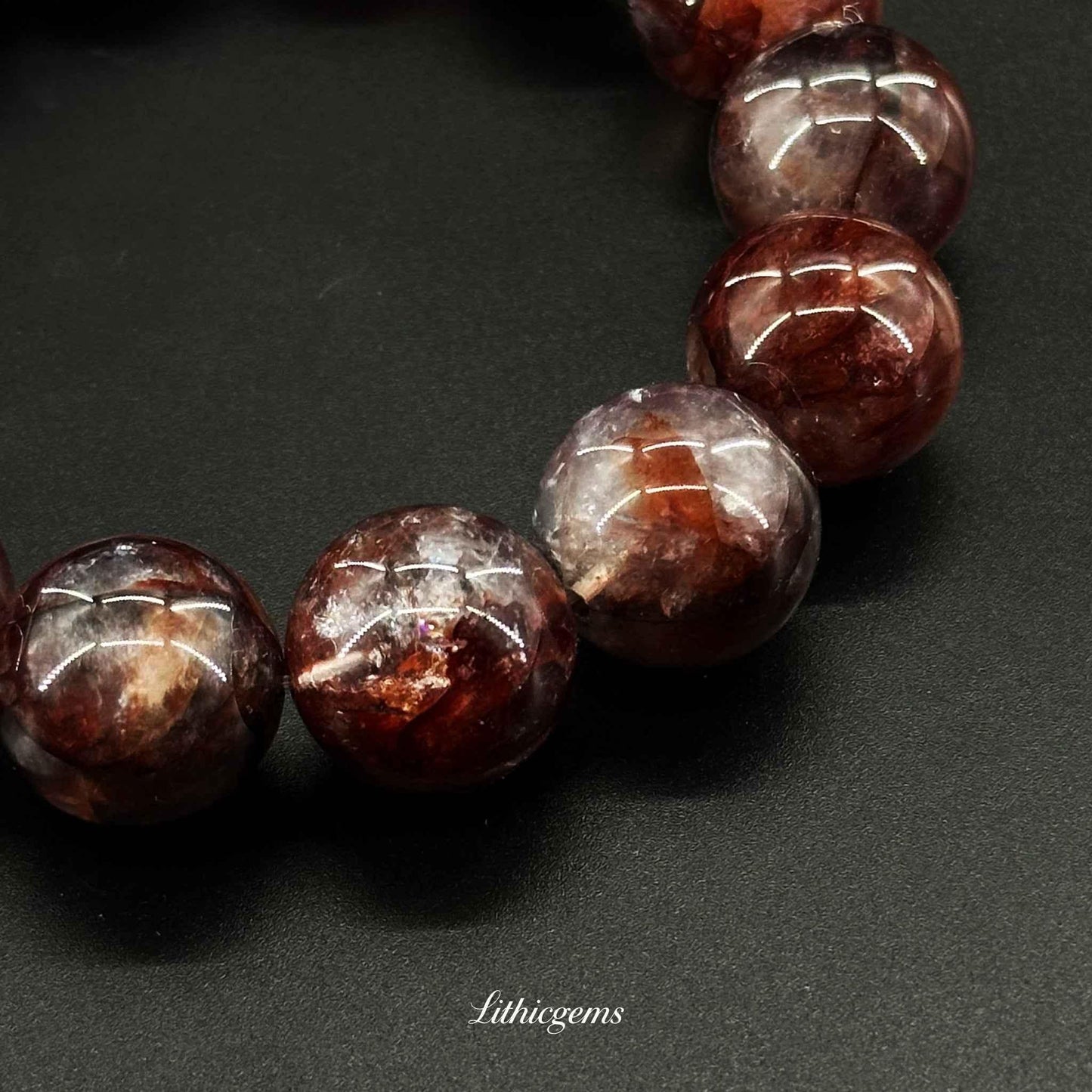Custom Red Phantom Quartz Bracelet - Handmade "Flower" Crystal for Creativity & Vitality - Lithicgems