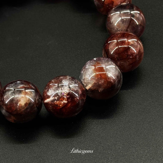 Custom Red Phantom Quartz Bracelet - Handmade "Flower" Crystal for Creativity & Vitality - Lithicgems