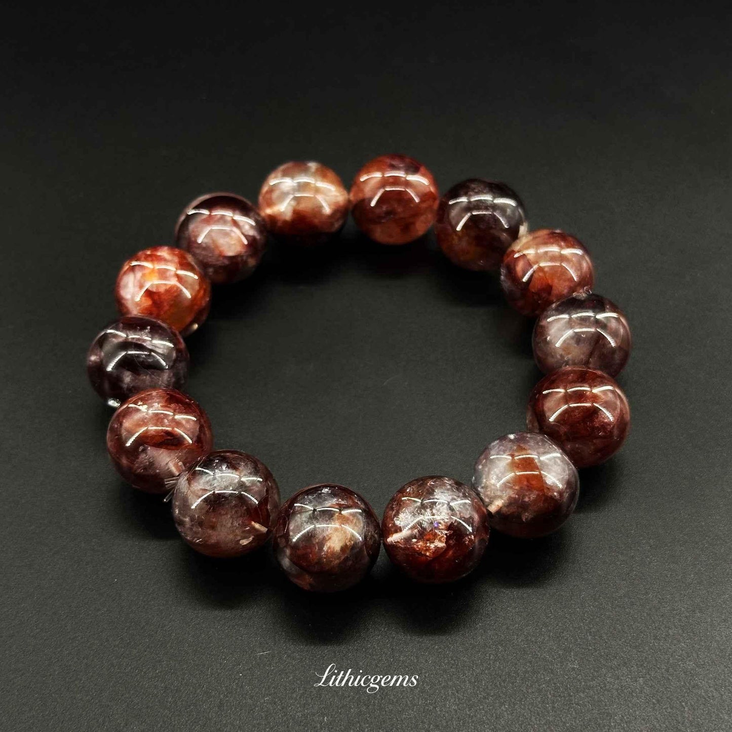 Custom Red Phantom Quartz Bracelet - Handmade "Flower" Crystal for Creativity & Vitality - Lithicgems
