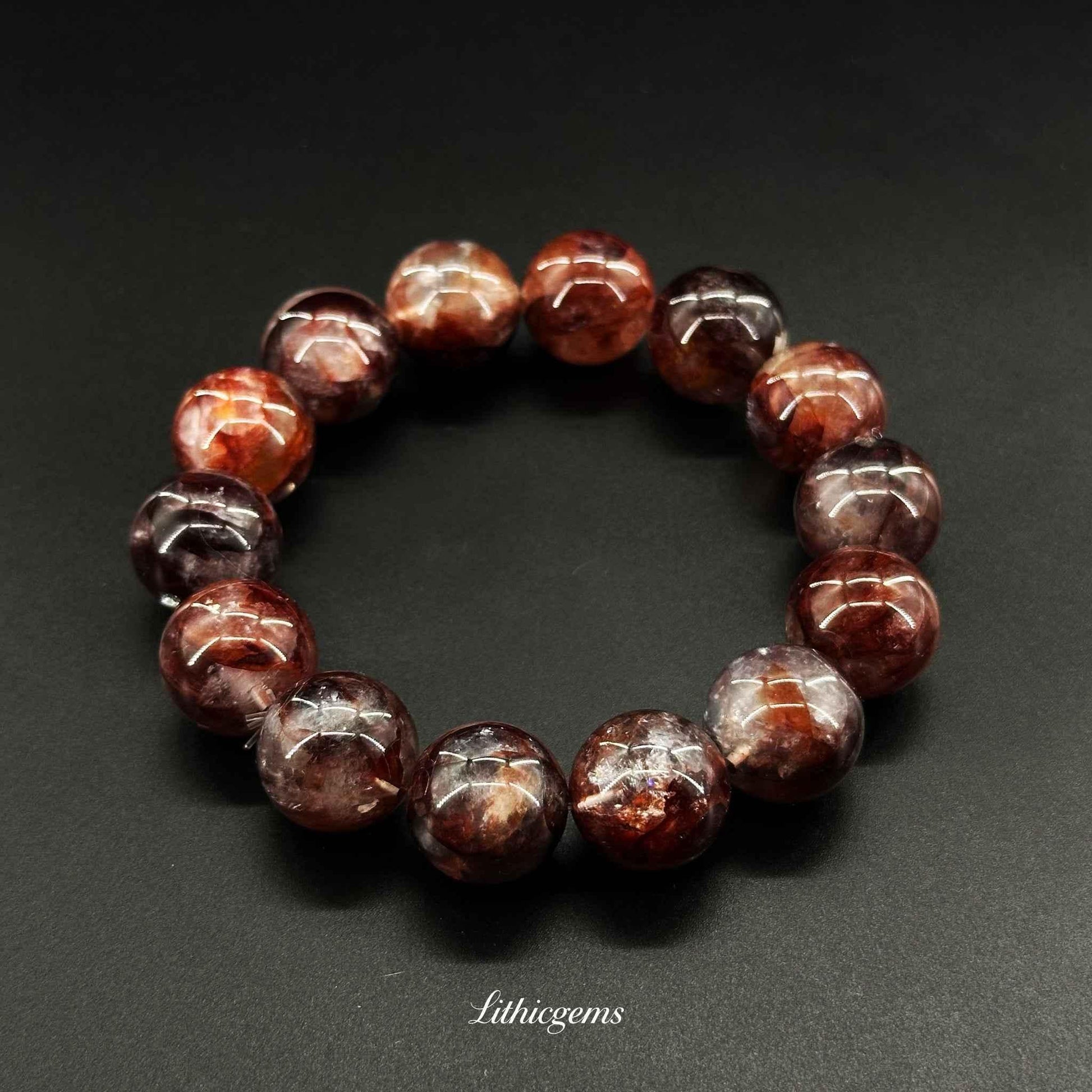 Custom Red Phantom Quartz Bracelet - Handmade "Flower" Crystal for Creativity & Vitality - Lithicgems
